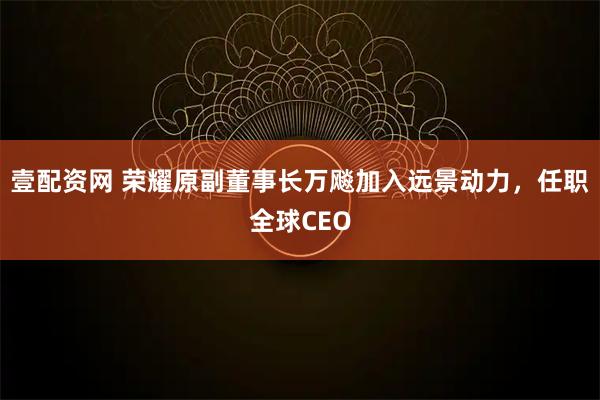 壹配资网 荣耀原副董事长万飚加入远景动力，任职全球CEO